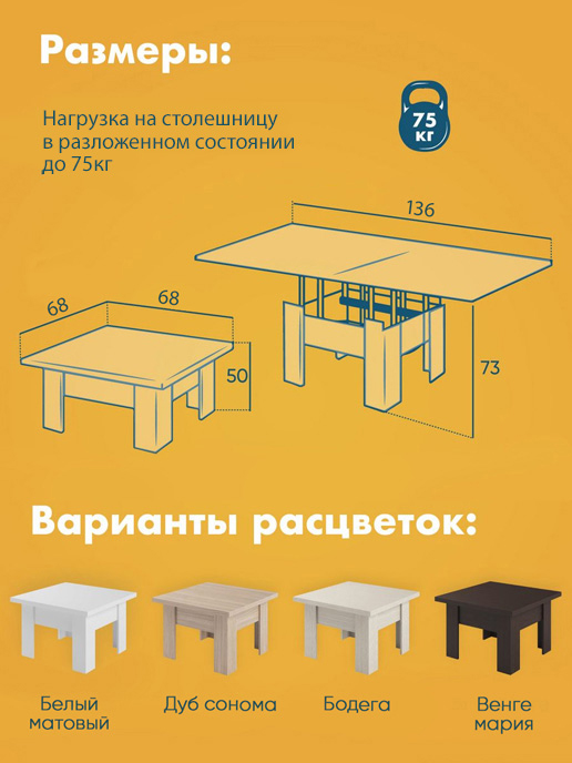 Стол журнальный «Трансформер Элит» (белый матовый)